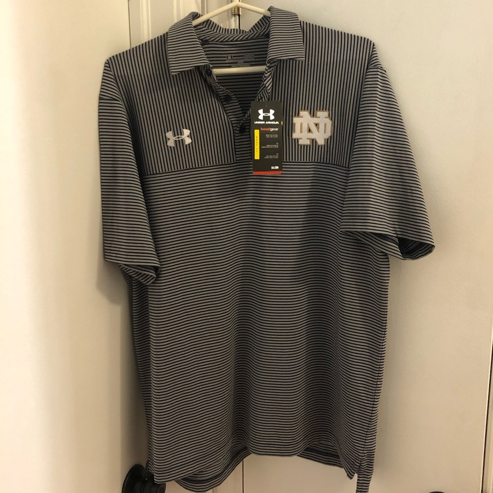 L Notre Dame Under Armour Heat Gear Polo shirt NWT